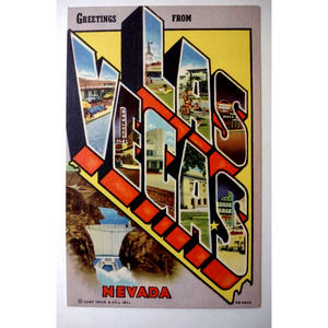 Greetings From Las Vegas Nevada Large Letter Postcard Linen Curt Teich Casinos